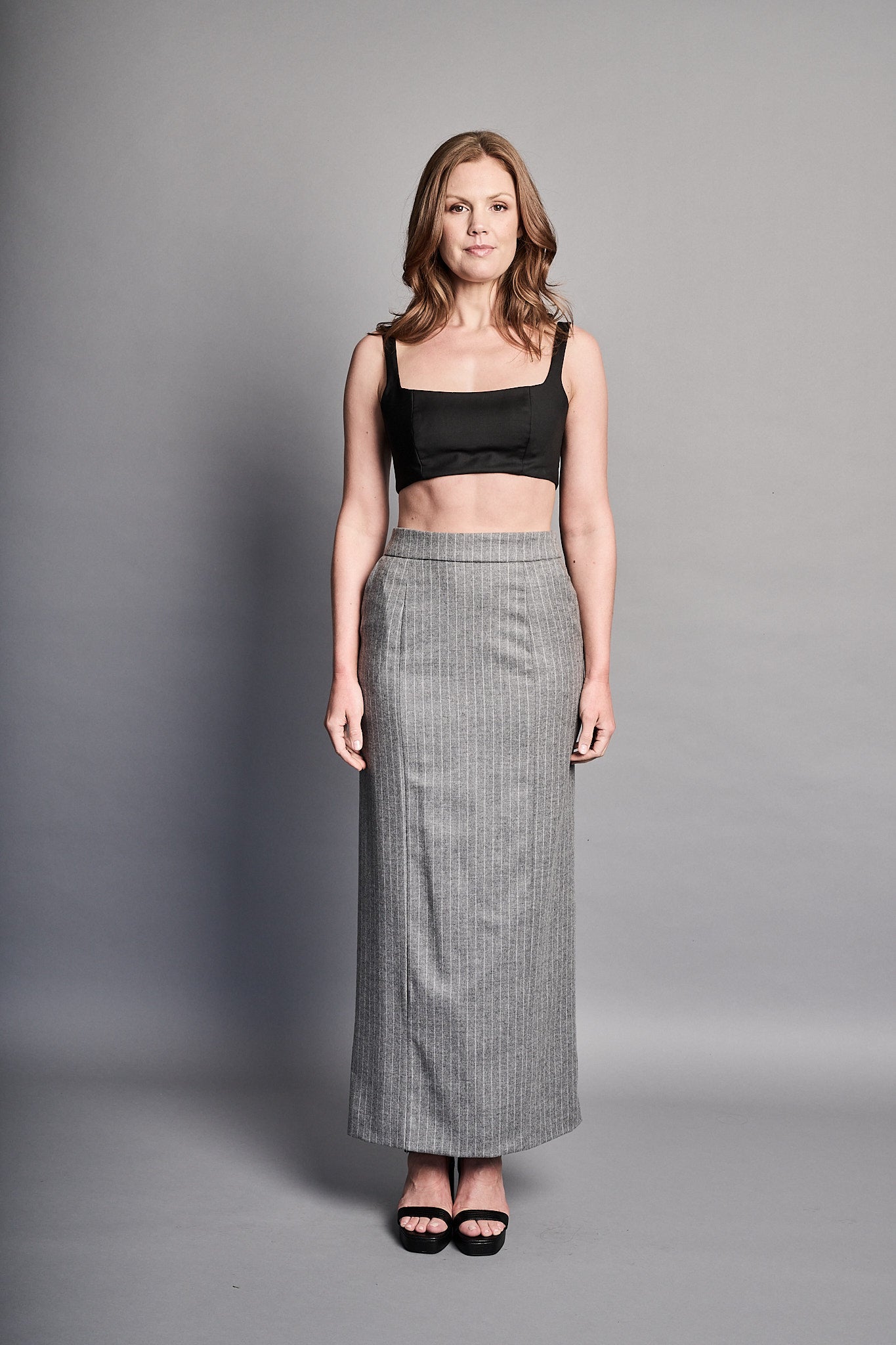 Classic Column Skirt - Grey Pinstripe (PRE-ORDER)