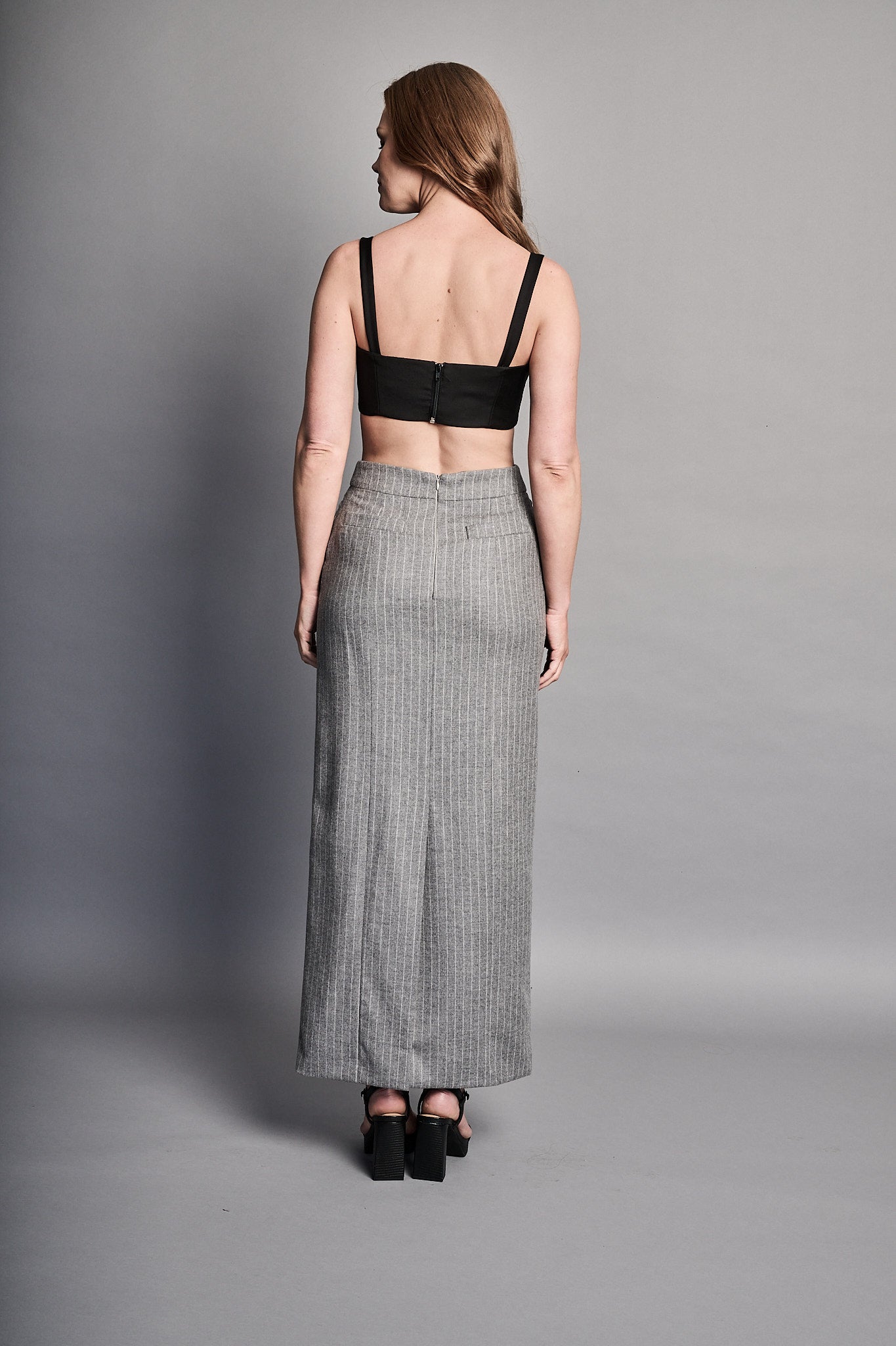 Classic Column Skirt - Grey Pinstripe (PRE-ORDER)