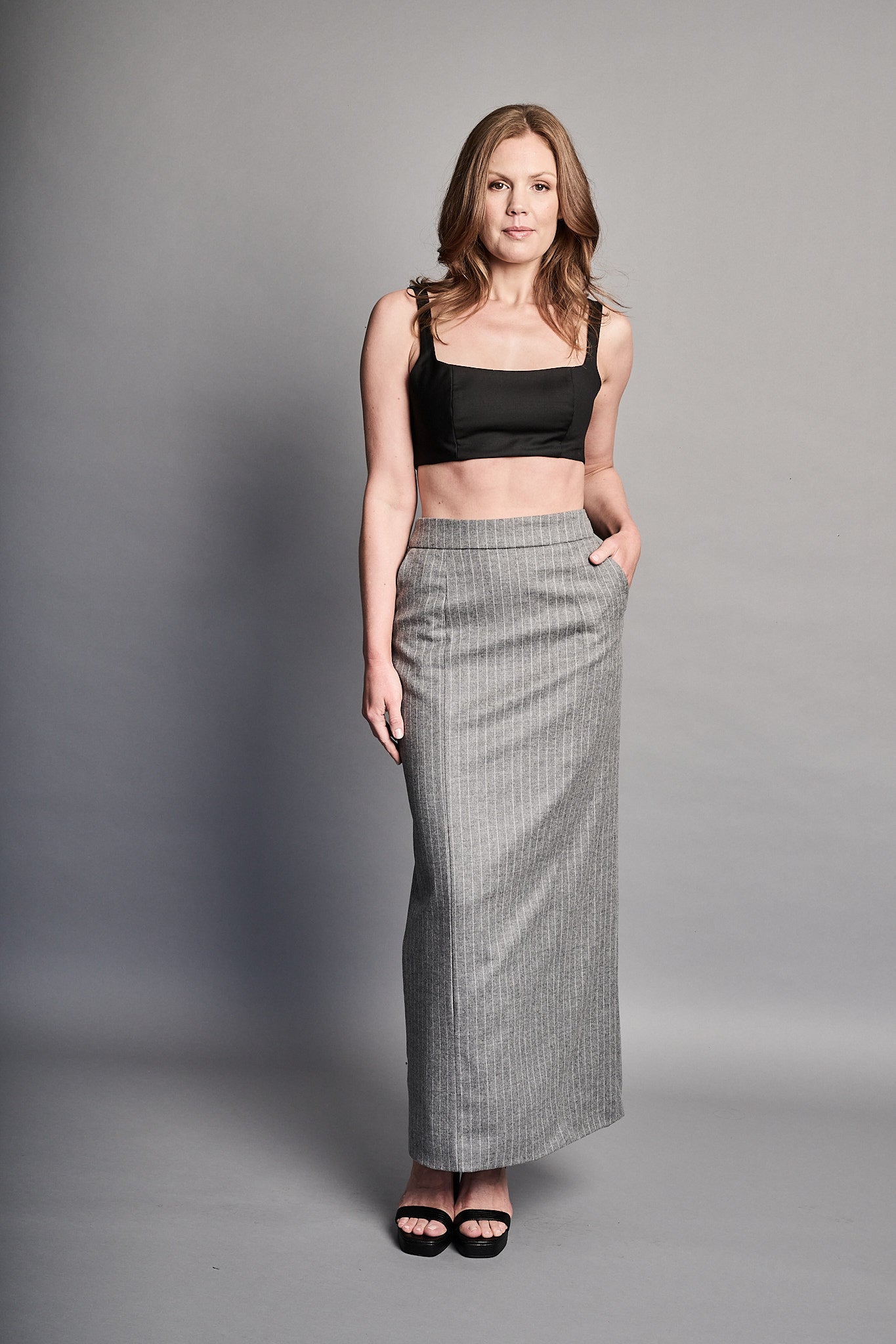 Classic Column Skirt - Grey Pinstripe (PRE-ORDER)