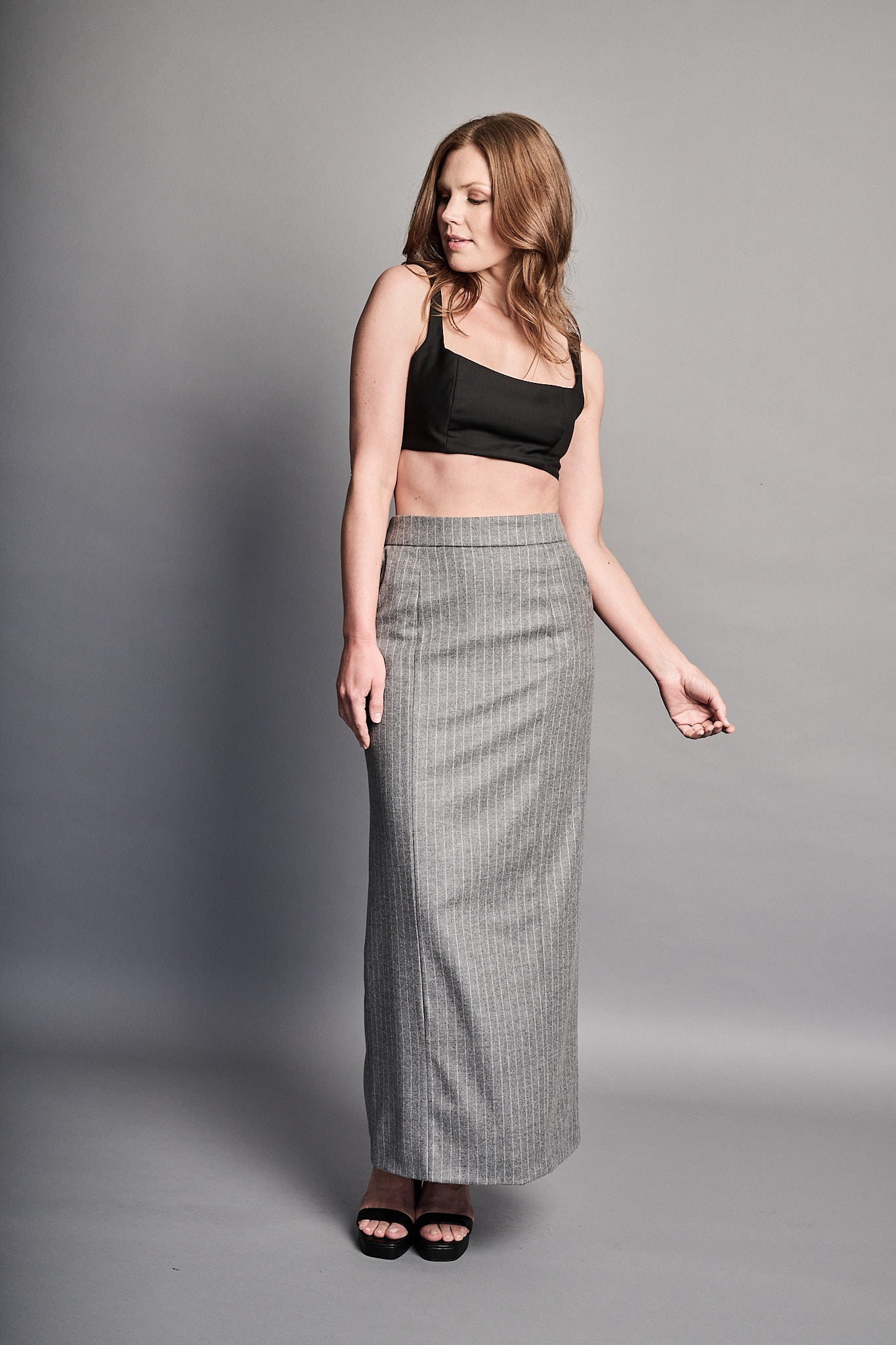 Classic Column Skirt - Grey Pinstripe (PRE-ORDER)