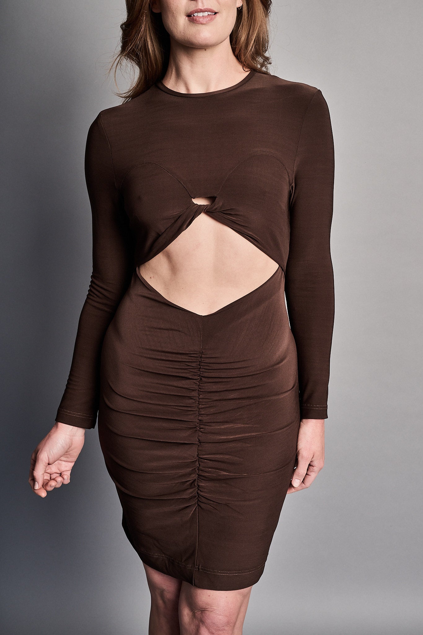 Classic Bodycon Cutaway Mini Dress - Chocolate (PRE-ORDER)