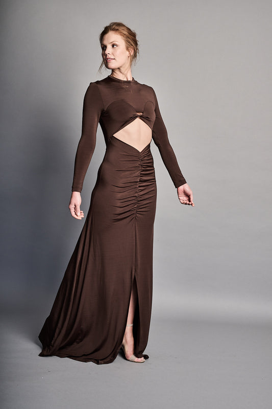 Classic Bodycon Cutaway Gown - Chocolate (PRE-ORDER)