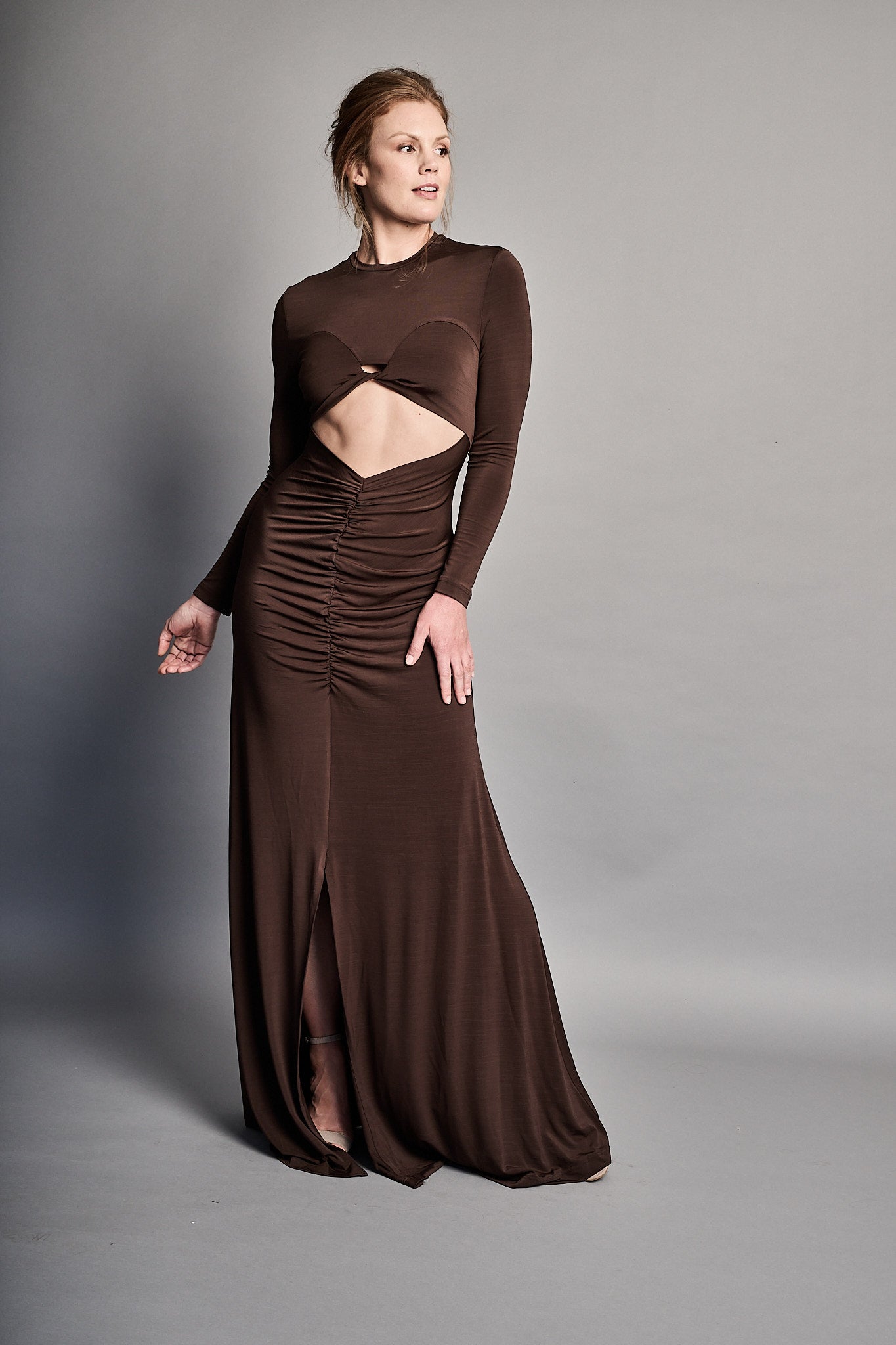 Classic Bodycon Cutaway Gown - Chocolate (PRE-ORDER)